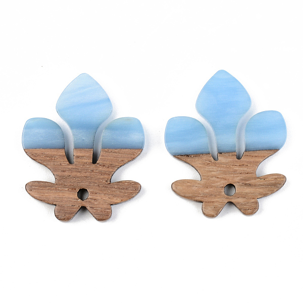 

PandaHall Opaque Resin & Walnut Wood Pendants, Fleur De Lis, Cornflower Blue, 28x23x3mm, Hole: 2mm Resin+Wood Flower