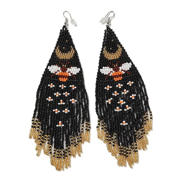 

PandaHall Bohemia Woven Glass Seed Bead Dangle Earrings, Tassel Chandelier Iron Earrings for Women, Butterfly, Colorful, 155mm, Pendant...