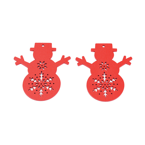 

PandaHall Christmas Theme Spray Painted Wood Big Pendants, Snowman Charm with Hollow Snowflake, Red, 67x59x2mm, Hole: 3mm Wood Snowman Red
