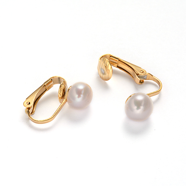 

PandaHall Golden Tone 304 Stainless Steel Freshwater Pearl Clip-on Earrings, Creamy White, 16x4x16mm Pearl