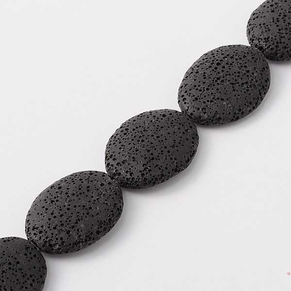 

PandaHall Synthetic Lava Rock Bead Strands, Oval, Dyed, Black, 32x24x8~10mm, Hole: 1mm, about 12pcs/strand, 14.9 inch Lava Rock Oval Black