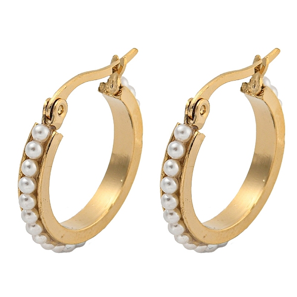 

PandaHall Vacuum Plating 202 Stainless Steel Studs Earring, with 304 Stainless Steel Pins and Plastic Pearl, Ring, Golden, 21.5x3mm 202...