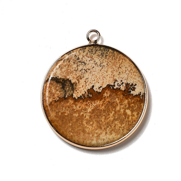 

PandaHall Natural Picture Jasper Pendants, Flat Round Charms, with Golden Plated Brass Frame, 35x31x3~3.5mm, Hole: 2.5mm Picture Jasper Flat...
