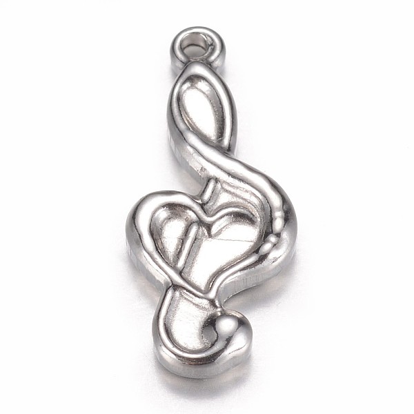 PandaHall 304 Stainless Steel Pendants, Musical Note, Stainless Steel Color, 21.5x9.5x3mm, Hole: 1mm 304 Stainless Steel Musical Note
