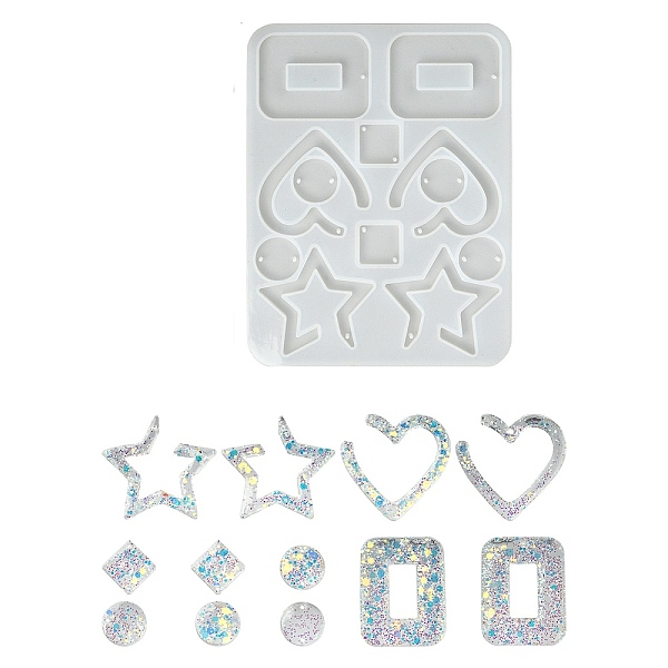 

PandaHall DIY Heart/Star/Rectangle Pendant Silicone Molds, Resin Casting Molds, for UV Resin, Epoxy Resin Jewelry Making, Creamy White...