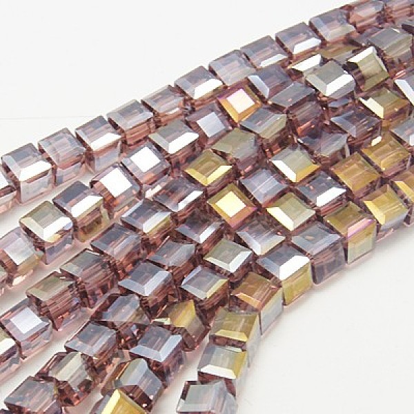 

PandaHall Electroplate Glass Beads Strands, AB Color Plated, Faceted, Cube, Purple, 5~6x5~6x5~6mm, Hole: 1mm, 95~100pcs/strand, 54~57cm...