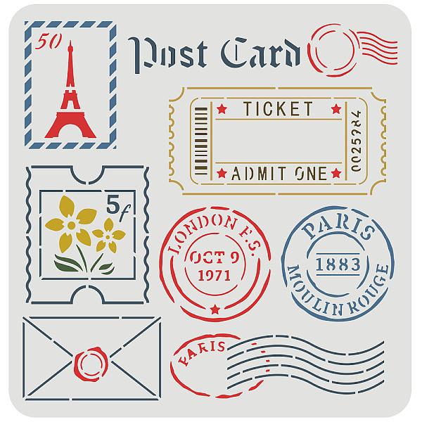 

PandaHall FINGERINSPIRE Paris Postage Stencil 30x30cm Large French Post Stamp Stencil Reusable Flowers Envelopes Game Console Patterns Craft..., White
