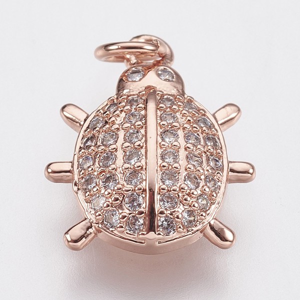 

PandaHall Brass Micro Pave Cubic Zirconia Charms, Ladybird, Rose Gold, 13x11.5x3mm, Hole: 1.8mm Brass+Cubic Zirconia Ladybug