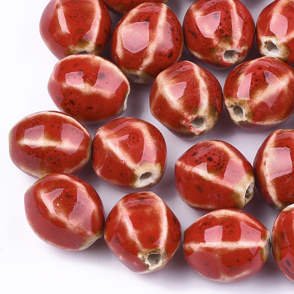 

PandaHall Handmade Porcelain Beads, Fancy Antique Glazed Porcelain, Oval, Red, 15.5~16x14.5~15x13~13.5mm, Hole: 2mm Porcelain Oval Red