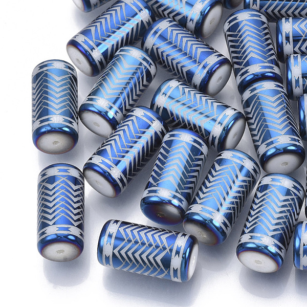 

PandaHall Electroplate Glass Beads, Column with Chevron Pattern, Dodger Blue, 20x10mm, Hole: 1.2mm, about 50pcs/bag Glass Others Blue