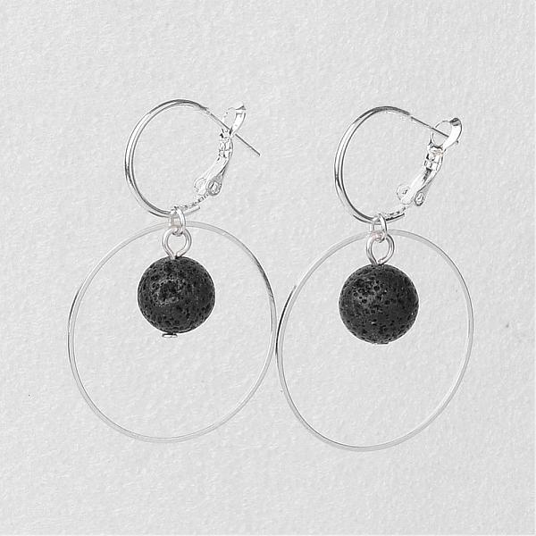 

PandaHall Natural Lava Rock Dangle Earrings, Hoop Earrings, Silver Color Plated, 46x30mm, Pin: 0.8mm Lava Rock