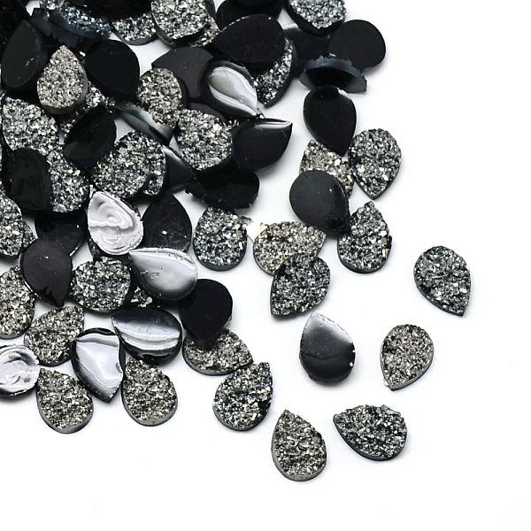 

PandaHall Druzy Resin Cabochons, teardrop, Black, 14x10x3mm Resin Teardrop Black