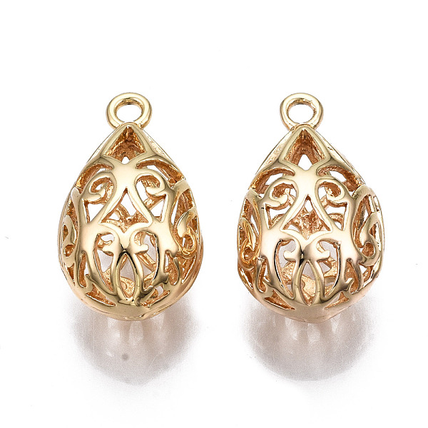 

PandaHall Brass Pendants, Hollow, Nickel Free, Teardrop, Real 18K Gold Plated, 18x10.5x8.5mm, Hole: 1.5mm Brass Teardrop