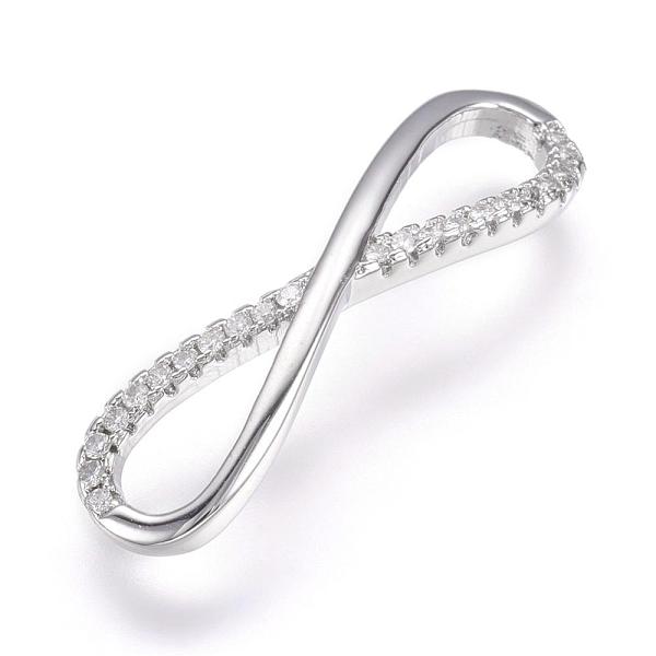 PandaHall Brass Micro Pave Cubic Zirconia Links, Real Platinum Plated, Infinity, 6.5x25x2mm, Hole: 4x8mm Brass+Cubic Zirconia Infinity