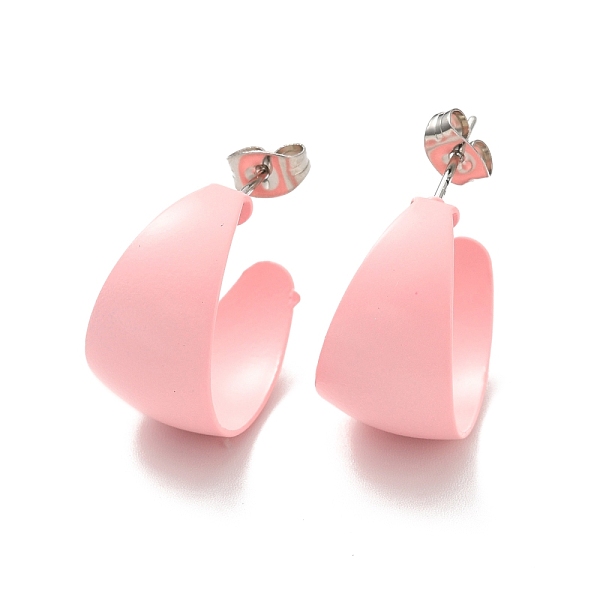 

PandaHall 304 Stainless Steel Chunky Stud Earrings, Half Hoop Earrings for Women, Pink, 20x21x12mm, Pin: 0.7mm 304 Stainless Steel Ring Pink
