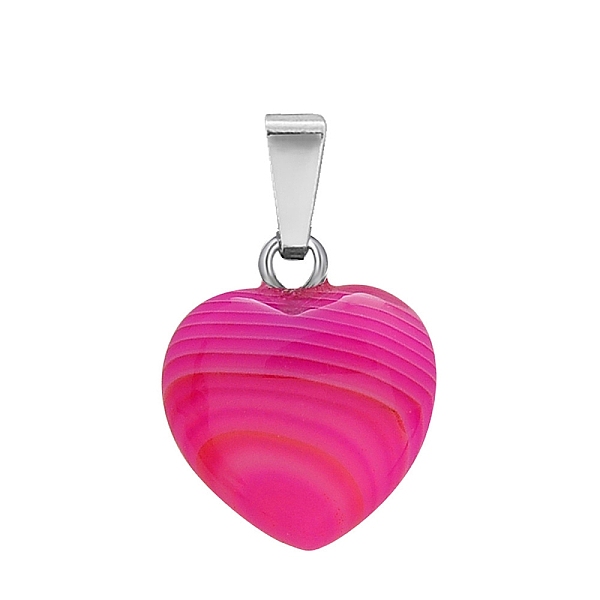 

PandaHall Natural Banded Agate Charms, with Silver Tone Metal Findings, Heart, Dyed, 16x6mm Banded Agate Heart