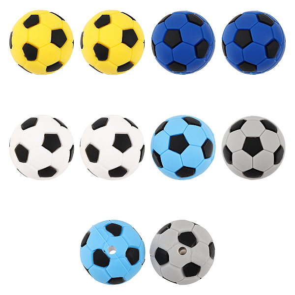 

PandaHall GOMAKERER 10Pcs 5 Colors Football Food Grade Eco-Friendly Silicone Beads, Chewing Beads For Teethers, DIY Nursing Necklaces Making..., Multicolor