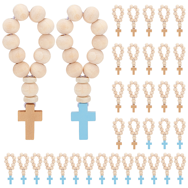 

PandaHall Cross Wood Pendants Decoration, with Wood Beads and Elastic Cord, PapayaWhip, 84mm, 2pcs/set Wood Cross Orange