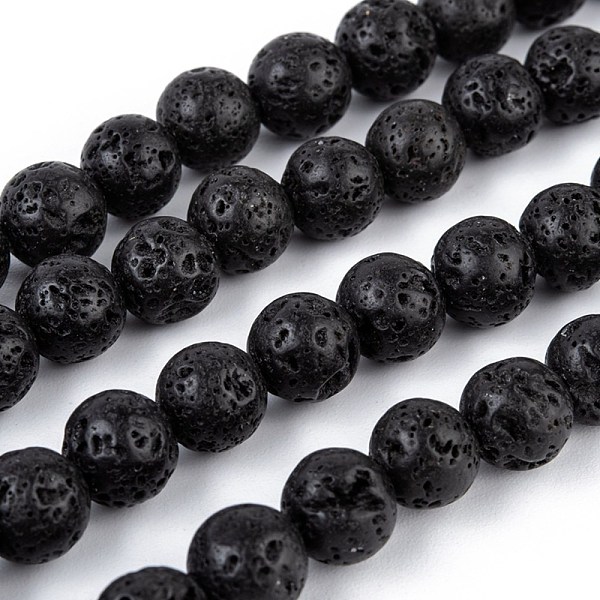 

PandaHall Natural Lava Rock Bead Strands, Round, 8mm, Hole: 1mm, about 50pcs/strand, 15.7 inch Round Black
