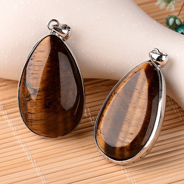 

PandaHall Natural Tiger Eye Teardrop Pendants, with Platinum Plated Brass Findings, 46x26x14mm, Hole: 6x4mm Tiger Eye Teardrop