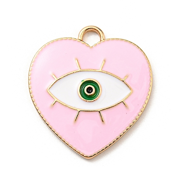 

PandaHall Alloy Enamel Pendants, Golden, Heart with Evil Eyes Charm, Pink, 26x24x2.5mm, Hole: 3mm Alloy+Enamel Heart Pink