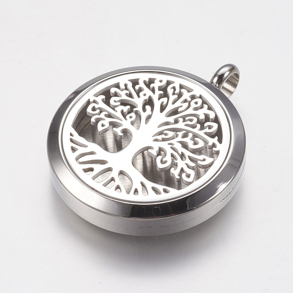 

PandaHall 316 Surgical Stainless Steel Diffuser Locket Pendants, with Perfume Pad and Magnetic Clasp, Flat Round with Tree, Stainless Steel...