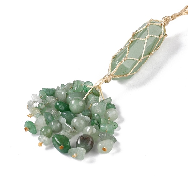 

PandaHall Natural Green Aventurine Reiki Healing Wall Hanging Pendant, Stones Tassels Fengshui Ornament, for Car Home Decoration, 230~240mm...