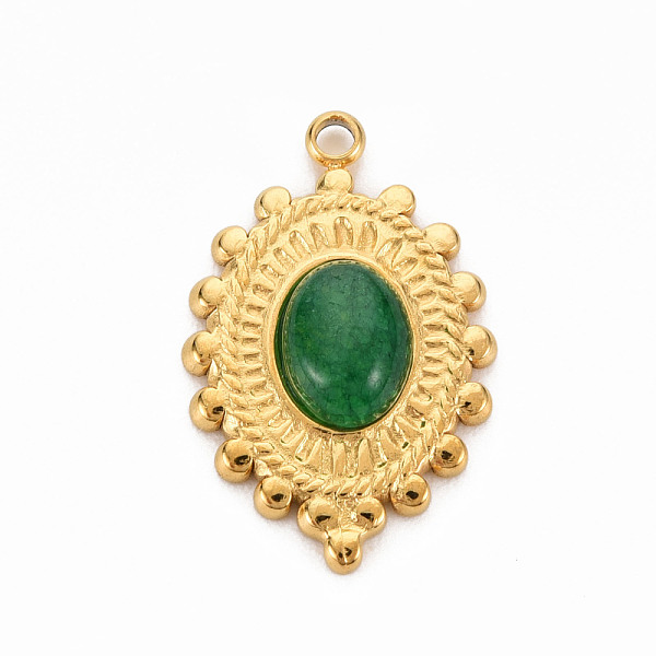 

PandaHall 304 Stainless Steel Pendants, with White Jade, Oval, Dyed & Heated, Sea Green, 23.5x15x4~5mm, Hole: 1.8mm 304 Stainless Steel Oval