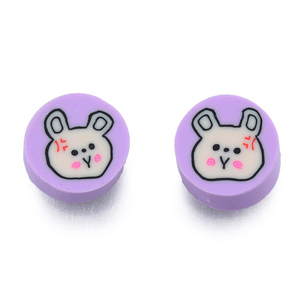 

PandaHall Handmade Polymer Clay Beads, Flat Round with Rabbit, Lilac, 8.5~9.5x4mm, Hole: 1.6mm Polymer Clay Flat Round Purple