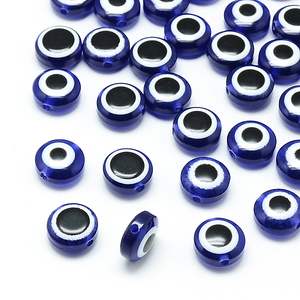 

PandaHall Resin Beads, Flat Round, Evil Eye, Dark Blue, 7.5~8x5~6mm, Hole: 1.8~2mm Resin Evil Eye Blue