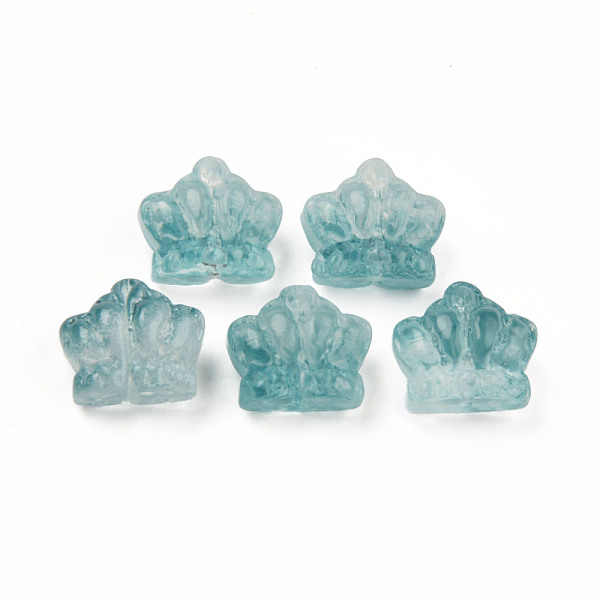 

PandaHall Two Tone Transparent Spray Painted Glass Beads, Crown, Teal, 12x14x8.5mm, Hole: 1mm Glass Crown Cyan