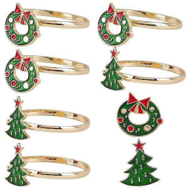

PandaHall GORGECRAFT 6Pcs 2 Styles Christmas Napkin Rings Circle Napkins Holder Serviette Buckles Wreath Tree Ornament Metallic Adornment...