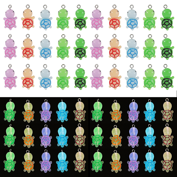 

PandaHall CHGCRAFT 60Pcs 10 Styles Luminous Transparent & Opaque Resin Pendants Sets, Sea Turtle Charms, Glow in Dark, with Platinum Tone..., Multicolor