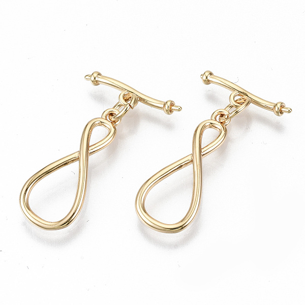

PandaHall Brass Toggle Clasps, with Jump Rings, Nickel Free, for Half Drilled Bead, Infinity, Real 18K Gold Plated, 26mm, Bar: 15x3x2mm...