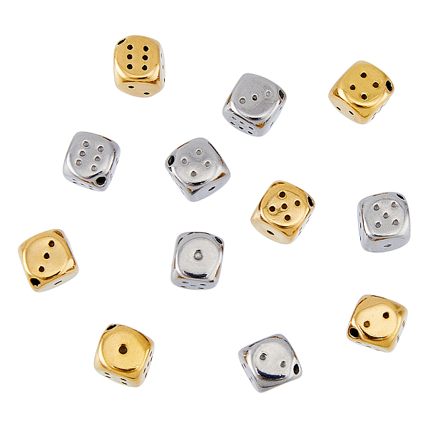 PandaHall DICOSMETIC 12Pcs Dice Beads Cube Diagonal Holes Loose Beads Game-Themed Spacer Beads Gold Plated Lucky Number Beads Stainless...