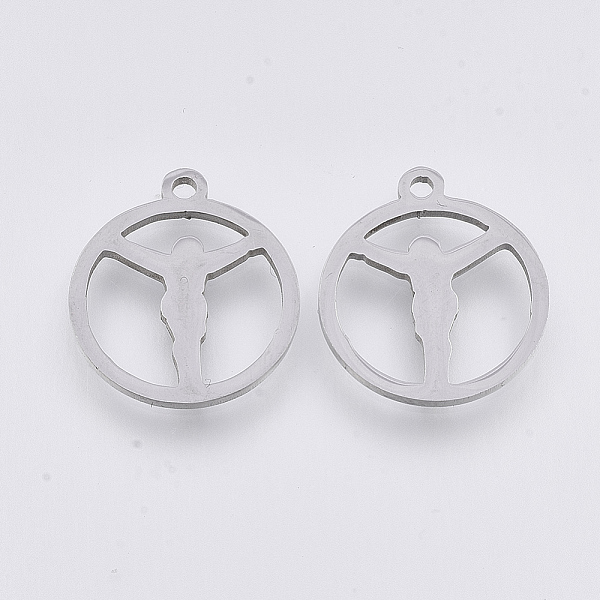 

PandaHall 201 Stainless Steel Pendants, Laser Cut Pendants, Flat Round with Human, Stainless Steel Color, 17.5x15x1mm, Hole: 1.5mm 201...