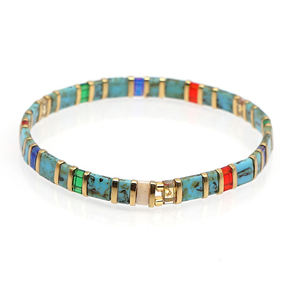 

PandaHall Bohemian Style Rainbow Tila Glass Bead Woven Stripe Bracelet for Women Glass