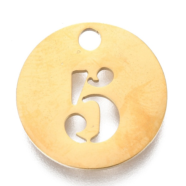 

PandaHall 304 Stainless Steel Pendants, Cut-Out, Hollow, Flat Round with Number, Golden, Num.5, 19x1.5mm, Hole: 2.5mm Stainless Steel Flat...