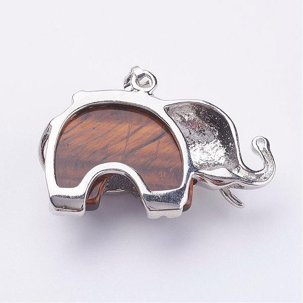 

PandaHall Natural Tiger Eye Pendants, with Rhinestone and Brass Findings, Elephant, Platinum, 25.5x36.5x10mm, Hole: 5x8mm Tiger Eye Elephant