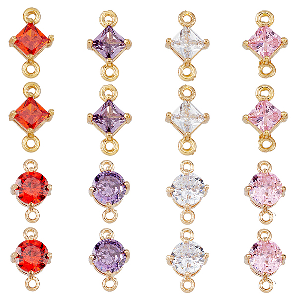 

PandaHall HOBBIESAY 16Pcs 8 Styles Transparent Glass Connector Charms, with Light Gold Tone Brass Findings, Faceted, Rhombus & Flat Round..., Multicolor
