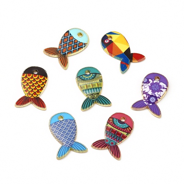 

PandaHall Rack Plating Alloy Pendants, Printed, Lead Free & Cadmium Free & Nickel Free, Fish Charm, Light Gold, Mixed Color, 19x12.5x1.5mm..., Multicolor