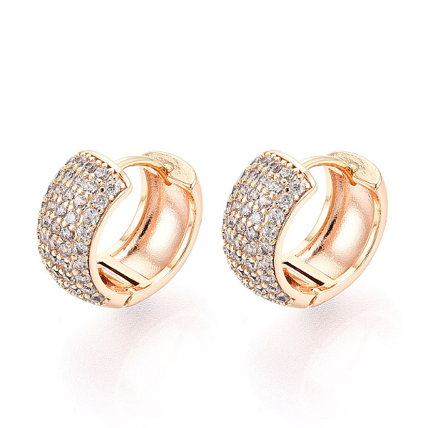 Brass Micro Pave Clear Cubic Zirconia Hoop Earrings