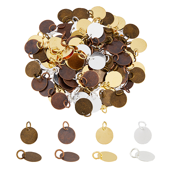

PandaHall SUPERFINDINGS 120Pcs 4 Colors Brass Stamping Blank Tag Charms, Flat Round, Mixed Color, 12x0.5mm, Hole: 4.2mm, 30pcs/color Brass...