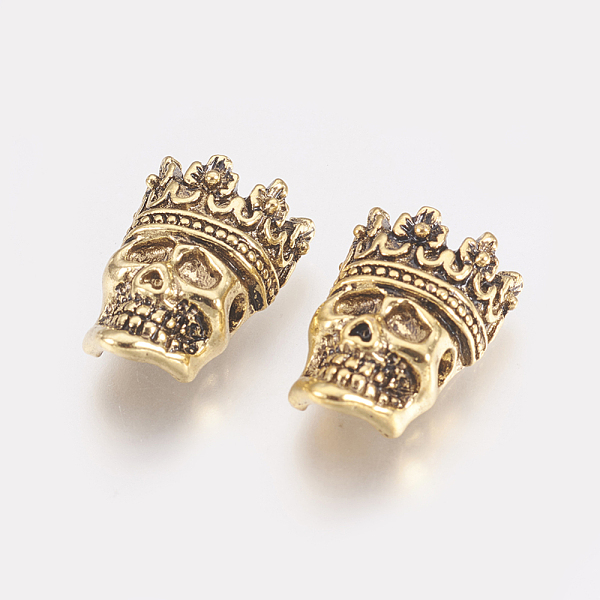 

PandaHall Tibetan Style Alloy Beads, Skull with Crown, Antique Golden, 16x12x6mm, Hole: 2mm Alloy Skull
