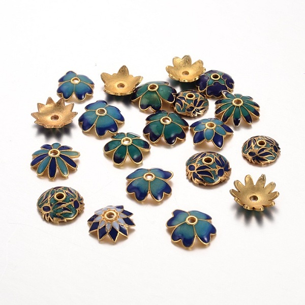 

PandaHall Mixed Brass Enamel Bead Caps, Lead Free & Cadmium Free, Golden, 11~13x3~4mm, Hole: 2mm Brass+Enamel
