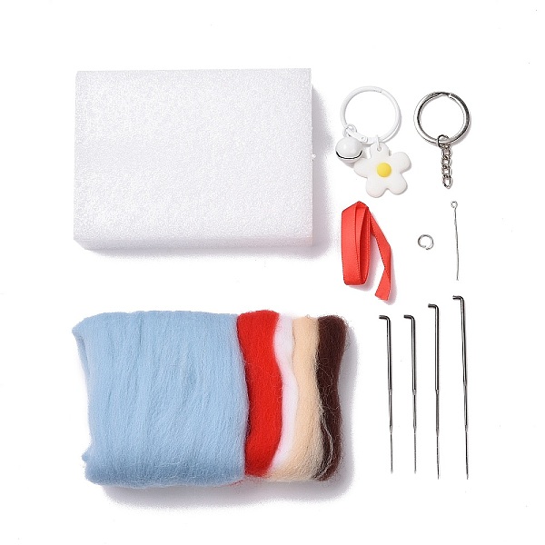 

PandaHall Christmas Theme Needle Felting Keychain Kit with Instructions, Santa Claus Felting Kits, Mixed Color Wool Multicolor