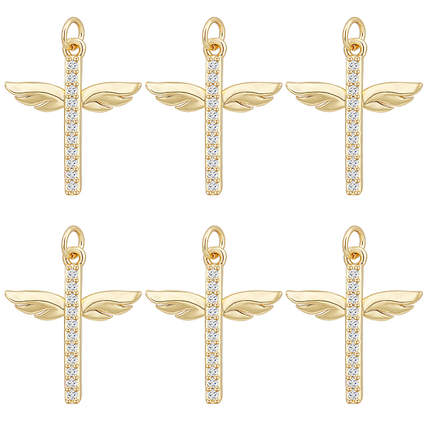 

PandaHall Beebeecraft 8Pcs Brass Micro Pave Clear Cubic Zirconia Pendants, with Jump Ring, Long-Lasting Plated, Cross with Wing, Real 18K...