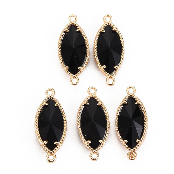 

PandaHall Glass Links Connectors, with Light Gold Tone Brass Findings, Faceted Horse Eye, Black, 21x9x4mm, Hole: 1.2mm Brass+Glass Horse Eye...