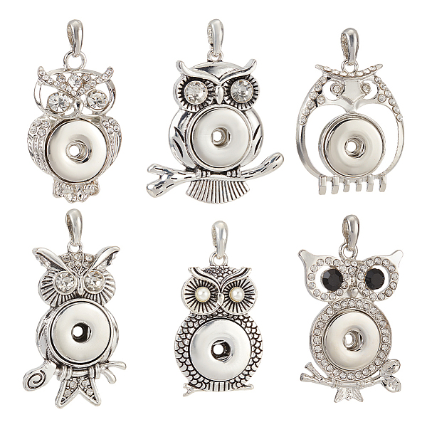 

PandaHall 6Pcs 6 Style Alloy Rhinestone Hang Snap Base Pendants, for Interchangeable Snap Charms Jewelry Making, Owl, Antique Silver &..., Multicolor