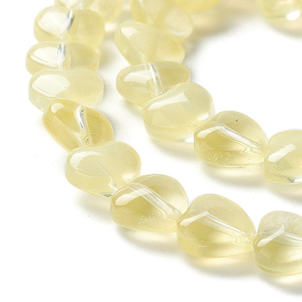 PandaHall Transparent Glass Beads Strand, Heart, Champagne Yellow, 7.5~8.5x8~8.5x4~4.5mm, Hole: 1mm, about 44~45pcs/strand, 12.56~12.87 inch...